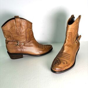 Franco Sarto Brown Leather Western Cowboy Ankle Boots Booties Women's Size 7.5